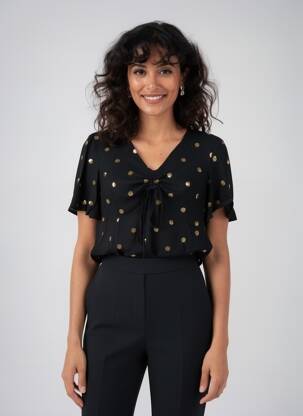 Blouse imprimé fantaisie manches courtes noir TRAFFIC PEOPLE femme