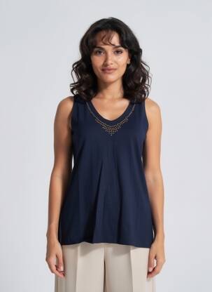 Débardeur col v sans manche bleu 7 SEASONS femme