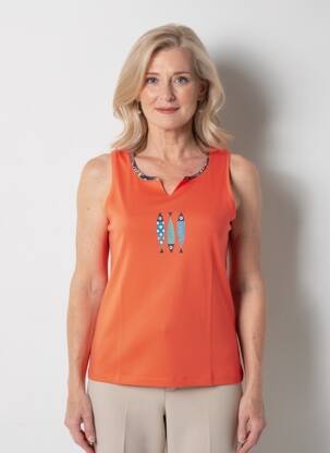 Top imprimé fantaisie sans manche orange THALASSA femme