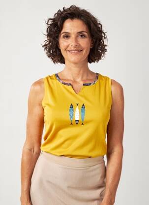 Top imprimé fantaisie sans manche jaune THALASSA femme