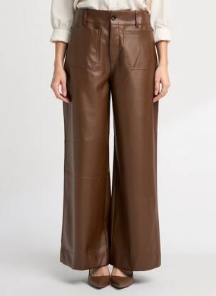 Pantalon large fermeture zippée sous rabat boutonné taille haute marron DERHY femme