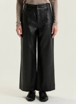 Pantalon large fermeture zippée sous rabat boutonné taille haute noir DERHY femme