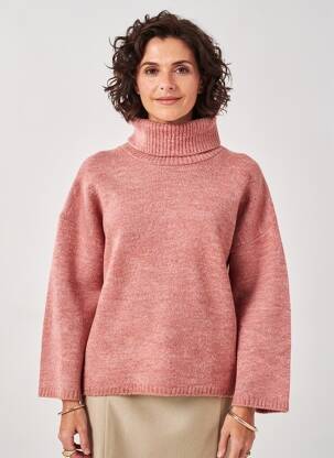 Pull col roulé tissage chiné manches longues rose GRIFFON femme