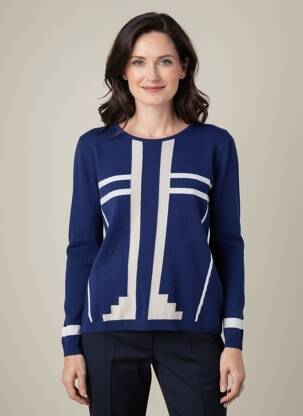 Pull coupe cintrée manches longues bleu I.ODENA femme