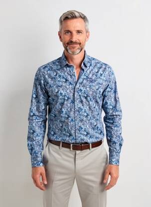Chemise manches longues imprimé fantaisie bleu BLACK WELLIS homme