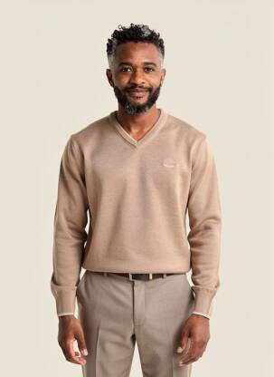 Pull col v manches longues beige BLACK WELLIS homme