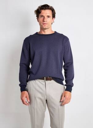 Pull col rond manches longues bleu I.ODENA homme