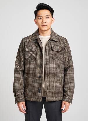 Manteau court col chemisier sans capuche beige NO EXCESS homme