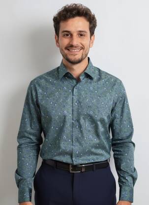Chemise manches longues imprimé fantaisie vert MARVELIS homme