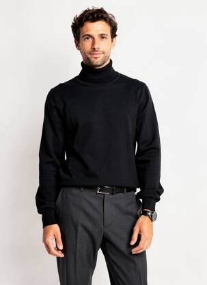 Pull col roulé coupe cintrée manches longues noir CAP 10 TEN homme