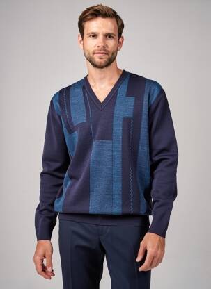 Pull col v manches longues bleu RHODAMEL homme