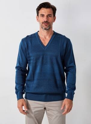 Pull col v manches longues bleu RHODAMEL homme