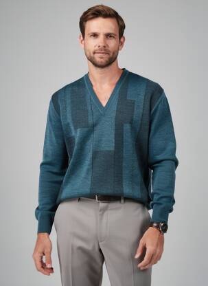 Pull col v manches longues bleu RHODAMEL homme
