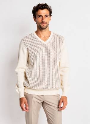 Pull col v manches longues beige DARIO BELTRAN homme