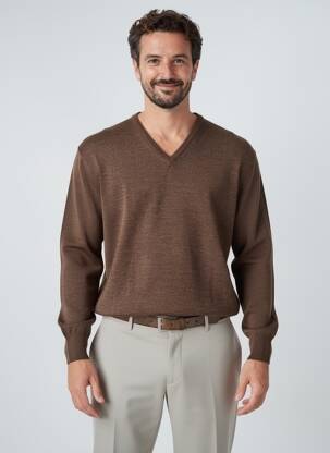 Pull col v manches longues marron BROWN JURY homme