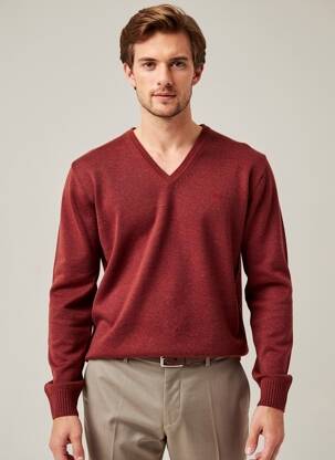 Pull col v manches longues rouge BROWN JURY homme
