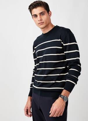 Pull col rond manches longues bleu fonce DAYTONA homme