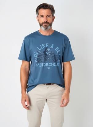 T-shirt sérigraphie floquée manches courtes bleu DAYTONA homme
