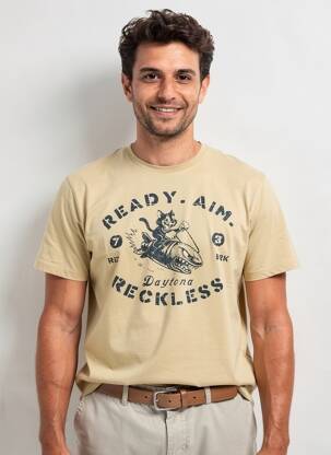 T-shirt sérigraphie floquée manches courtes beige DAYTONA homme