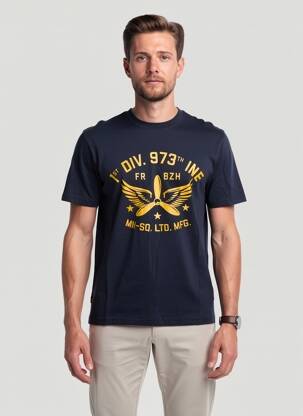 T-shirt sérigraphie floquée manches courtes bleu DAYTONA homme