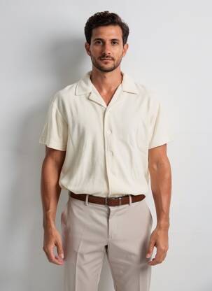 Chemise manches courtes col tailleur beige DAYTONA homme