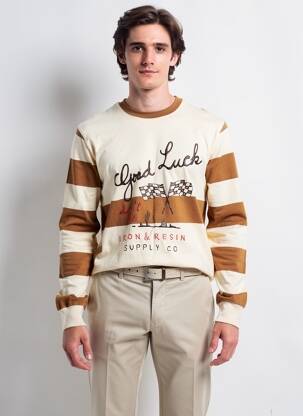 T-shirt broderie manches longues beige IRON AND RESIN homme