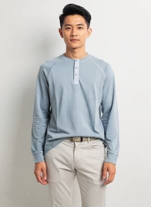T-shirt col tunisien manches longues bleu IRON AND RESIN homme