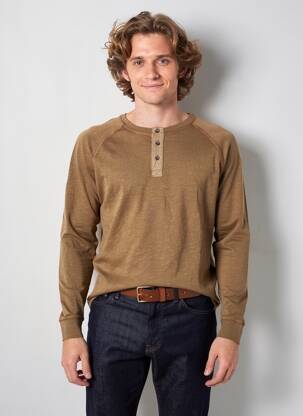 T-shirt col tunisien manches longues marron IRON AND RESIN homme