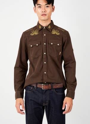 Chemise manches longues coupe droite marron IRON AND RESIN homme