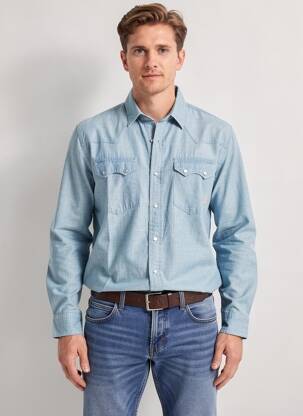 Chemise manches longues coupe droite bleu IRON AND RESIN homme
