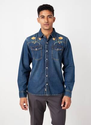 Chemise manches longues coupe droite bleu IRON AND RESIN homme