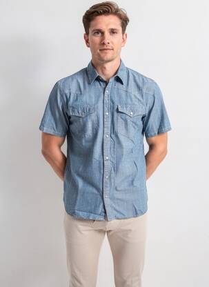 Chemise manches courtes poches bleu IRON AND RESIN homme