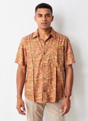 Chemise manches courtes imprimé fantaisie jaune IRON AND RESIN homme