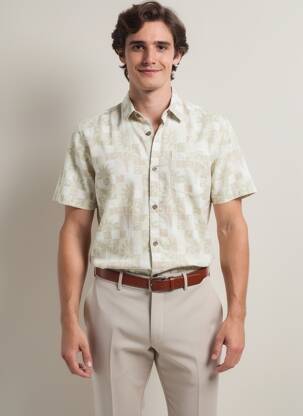Chemise manches courtes imprimé fantaisie vert IRON AND RESIN homme