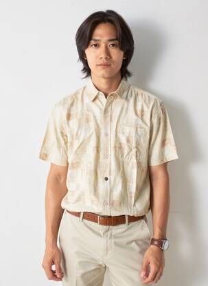 Chemise manches courtes imprimé fantaisie beige IRON AND RESIN homme