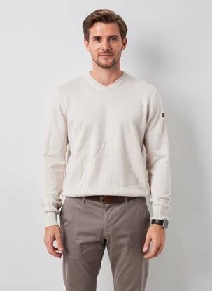 Pull col v manches longues beige DAYTONA homme