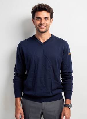 Pull col v manches longues bleu DAYTONA homme