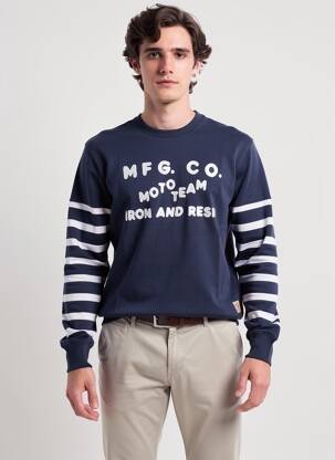 Sweat-shirt broderie manches longues bleu IRON AND RESIN homme