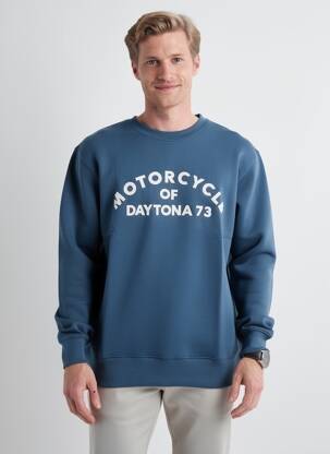 Sweat-shirt broderie manches longues bleu DAYTONA homme