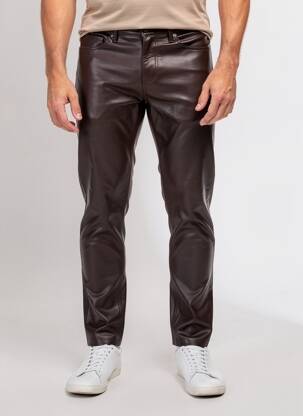 Pantalon slim fermeture zippée sous rabat boutonné taille normale marron DAYTONA homme