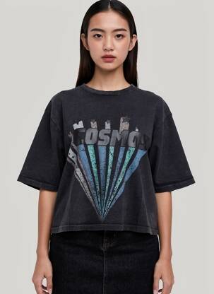 T-shirt coupe droite manches courtes noir ROSE GARDEN femme