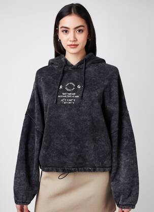 Sweat-shirt à capuche broderie manches longues gris ROSE GARDEN femme