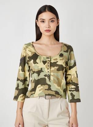 T-shirt manches 3/4 manches 3/4 vert ROSE GARDEN femme