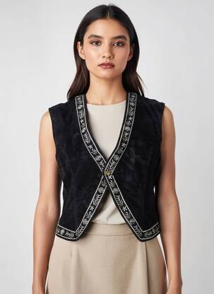 Gilet manches courtes coupe cintrée noir ROSE GARDEN femme