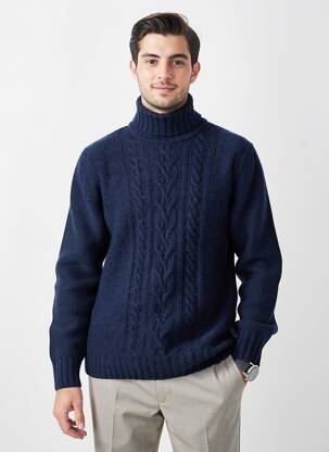 Pull col roulé coupe cintrée manches longues bleu DAYTONA homme
