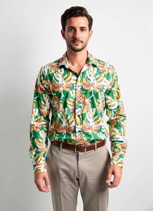Chemise manches longues coupe cintrée vert YVES ENZO homme