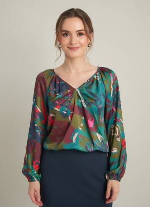 Blouse imprimé fantaisie manches longues vert WHITE STUFF femme