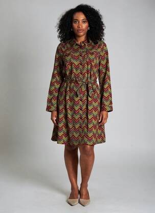 Robe mi-longue imprimé fantaisie manches longues vert KING LOUIE femme