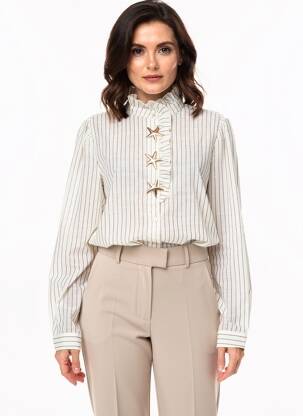 Chemisier tissage crêpe manches longues beige GRACIELA femme