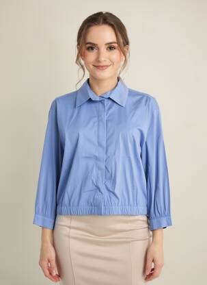 Chemisier tissage popeline manches 3/4 bleu BETTY BARCLAY femme